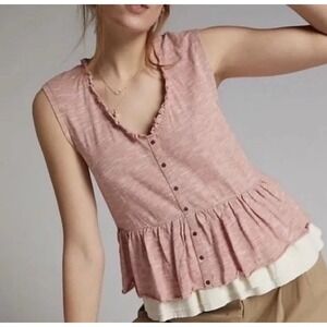 Anthropologie Chrissy Ruffle Layered Cream Babydoll Scoop Neck XSmall Pilcro